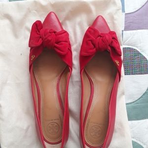 Tory Burch point toe red bow flats